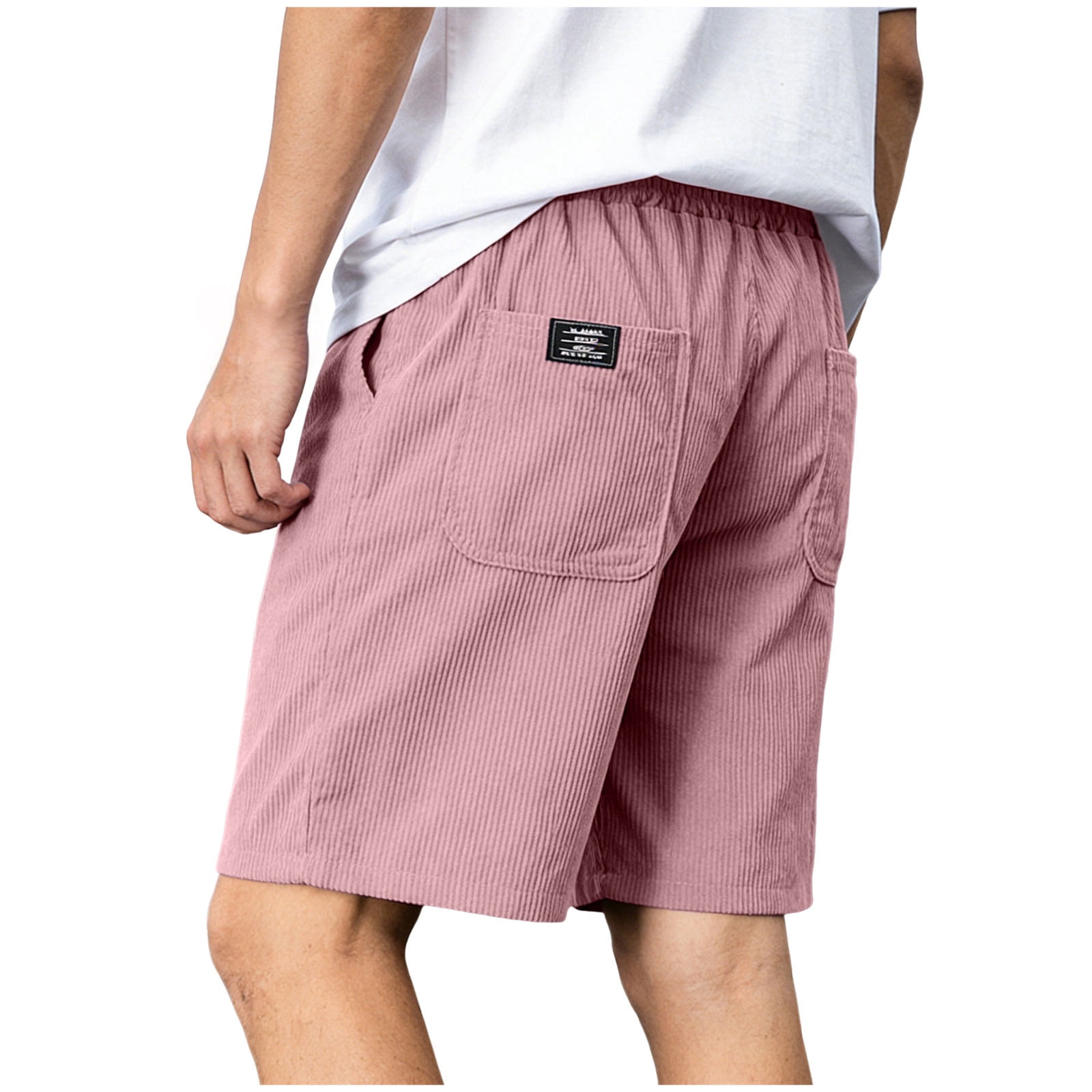 Corduroy Shorts Men Elastic Waist Drawstring Cargo Short Multi-Pocket ...