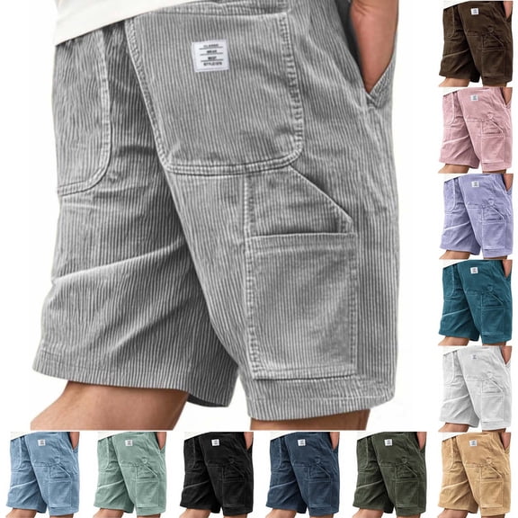 Corduroy Shorts for Men Casual Drawstring Elastic Waist Bermuda Shorts with Pockets, 4XL