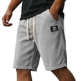 thumbnail image 1 of Corduroy Shorts for Men Drawstring Elastic Waist Embroidered Logo Beach Shorts with Pockets Vacation Outfits, 1 of 3