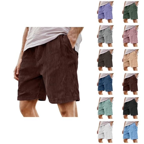Corduroy Shorts for Men Summer Casual Elastic Waist Straight Leg Relaxed Fit Soft Lightweight Shorts with Pockets