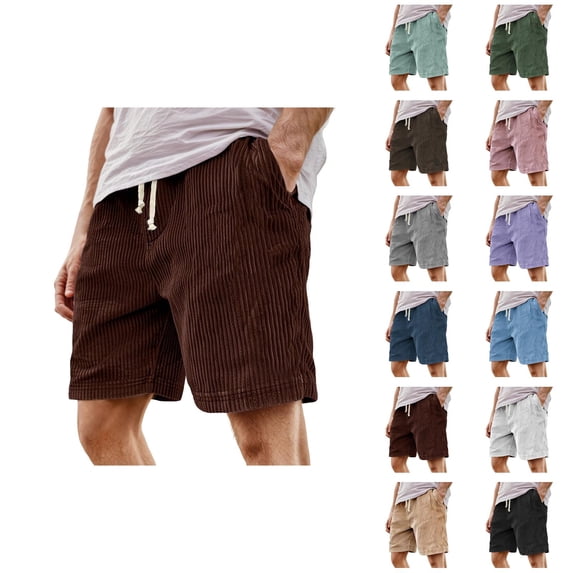 Corduroy Shorts for Men Summer Casual Elastic Waist Wide Straight Leg Loose Lounge Shorts with Pockets