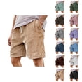 thumbnail image 1 of Corduroy Shorts for Men Summer Casual Elastic Waist Wide Straight Leg Loose Lounge Shorts with Pockets, 1 of 5