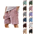 thumbnail image 1 of Corduroy Shorts for Men Summer Casual Elastic Waist Wide Straight Leg Loose Lounge Shorts with Pockets, 1 of 5
