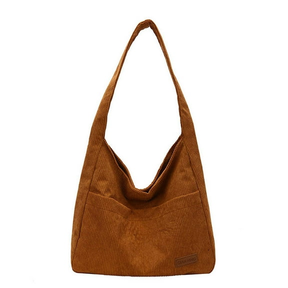 Corduroy Shoulder Bag Fall Crescent Hobo Bag Wide Strap Tote Handbag Brown One Size