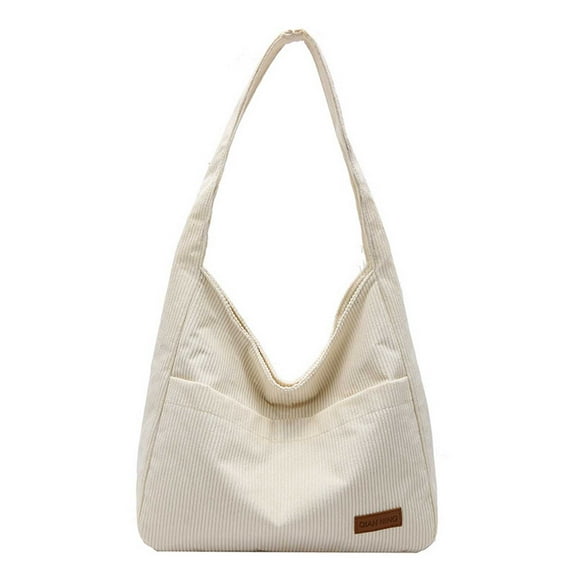 Corduroy Shoulder Bag Fall Crescent Hobo Bag Wide Strap Tote Handbag White One Size