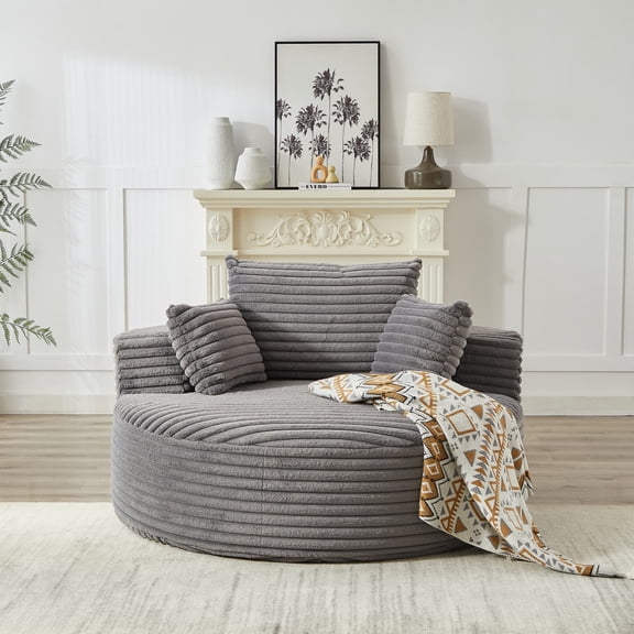 Corduroy Single Sofa Chair, No Assembly Fluffy Lounge Sleeper for Living Room Bedroom, Grey.