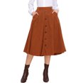 thumbnail image 1 of Corduroy Skirt for Women Button Front High Waist Vintage Stretch A-Line Flared Casual Midi Skirts with Pockets M Caramel, 1 of 6