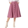thumbnail image 1 of Corduroy Skirt for Women Button Front High Waist Vintage Stretch A-Line Flared Casual Midi Skirts with Pockets M Pink, 1 of 6