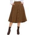 thumbnail image 1 of Corduroy Skirt for Women Button Front High Waist Vintage Stretch A-Line Flared Casual Midi Skirts with Pockets XL Dark Brown, 1 of 6