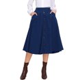 thumbnail image 1 of Corduroy Skirt for Women Button Front High Waist Vintage Stretch A-Line Flared Casual Midi Skirts with Pockets XS Dark Blue, 1 of 6