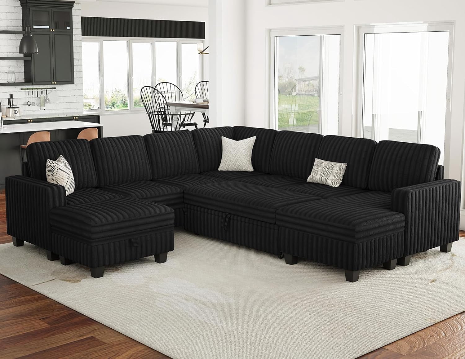 Corduroy Sleeper Sofa Bed with Storage Chaise Modular Sectional Sofa ...