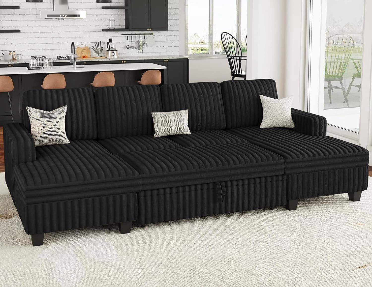 Corduroy Sleeper Sofa Bed with Storage Chaise Modular Sectional Sofa ...