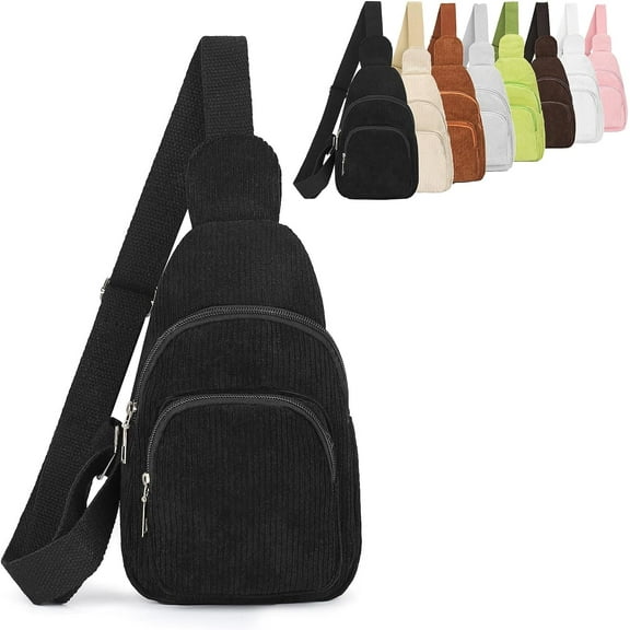 Corduroy Sling Bag for Women/Men Crossbody Purse Small Sling Backpack Chest Purse with Adjustable Shoulder Straps
