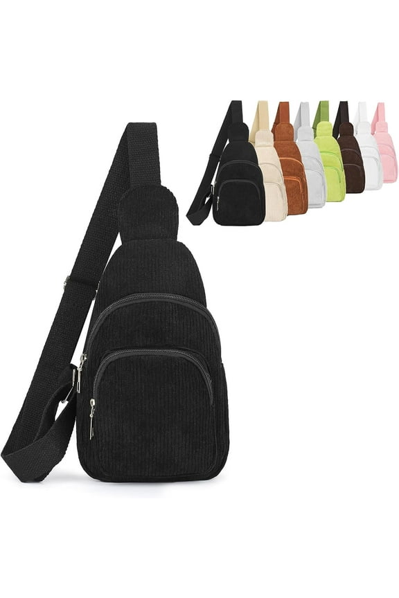 Corduroy Sling Bag for Women/Men Crossbody Purse Small Sling Backpack Chest Purse with Adjustable Shoulder Straps