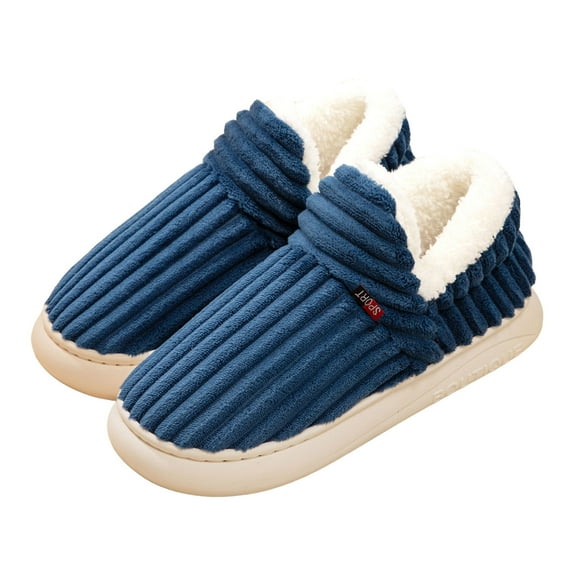 Corduroy Slipper Boots for Women Cozy Fuzzy Memory Foam House Shoes Soft Sole Nonslip Slip on Winter Indoor Booties Blue 10.5