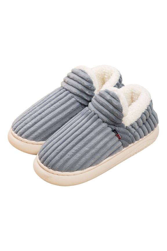 Corduroy Slipper Boots for Women Cozy Fuzzy Memory Foam House Shoes Soft Sole Nonslip Slip on Winter Indoor Booties Grey 6.5