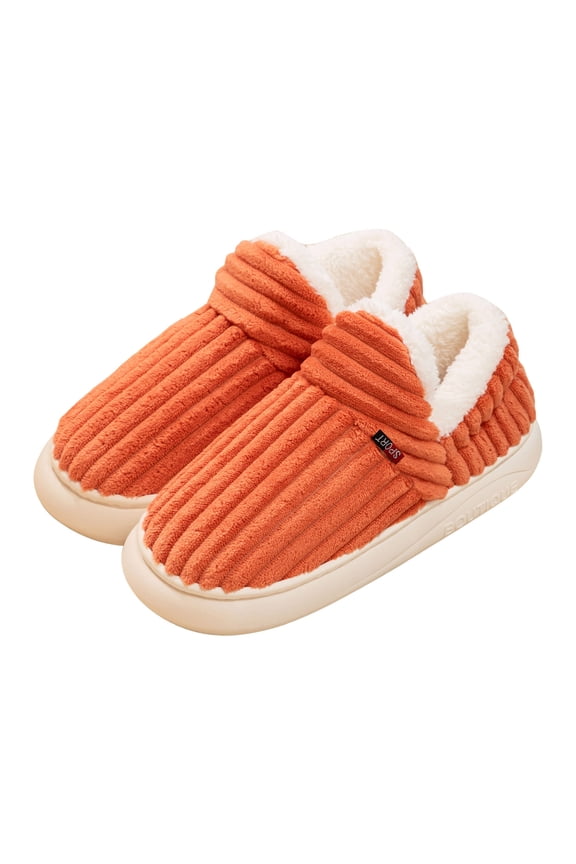Corduroy Slipper Boots for Women Cozy Fuzzy Memory Foam House Shoes Soft Sole Nonslip Slip on Winter Indoor Booties Orange 10.5