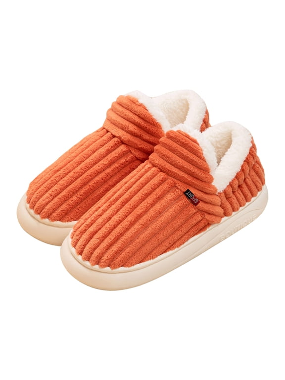 Corduroy Slipper Boots for Women Cozy Fuzzy Memory Foam House Shoes Soft Sole Nonslip Slip on Winter Indoor Booties Orange 6.5