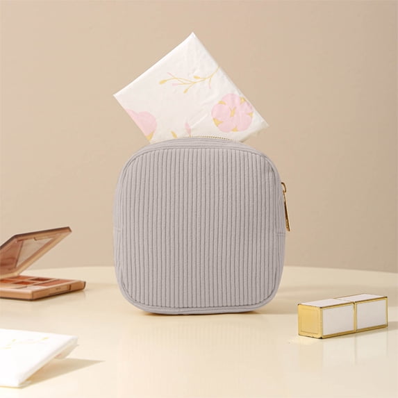 Corduroy Small Item Storage Bag - 5"x5"x2" Versatile Organizer for Makeup, Feminine Products, and Travel Accessories - Compact Portable Pouch for Purse or Backpack