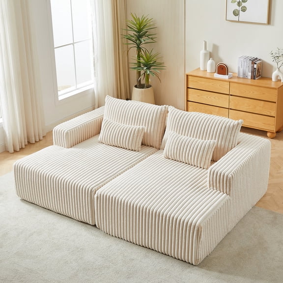 Corduroy Sofa Bed with Backrest Support / No Assembly, Comfy Living Room Option