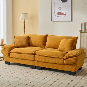 Corduroy Sofa Couch with 2 Pillows, Modular Comfy 84" Loveseat Sofa, Modern Upholstered Deep Seat Sofa for Bedroom, Living Room