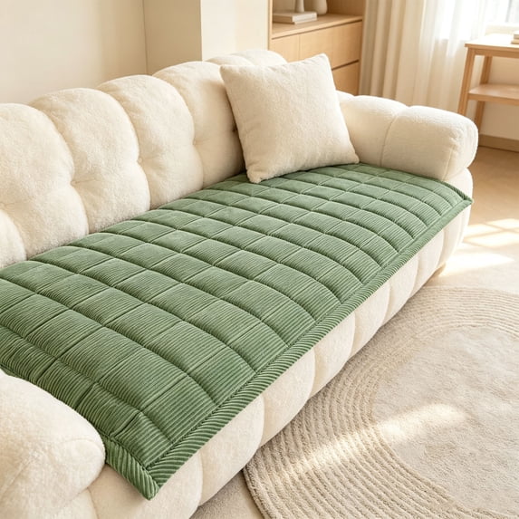 Corduroy Sofa Cover with Non Slip Backing, Stretchy Furniture Protector for Living Room, Washable Slipcover for Chairs and Sofas
