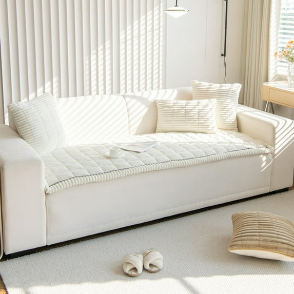 Corduroy Sofa Cushion Plush Seat Pad Non-Slip Leather Sofa Cover Backrest Protector for Home Comfort Decor