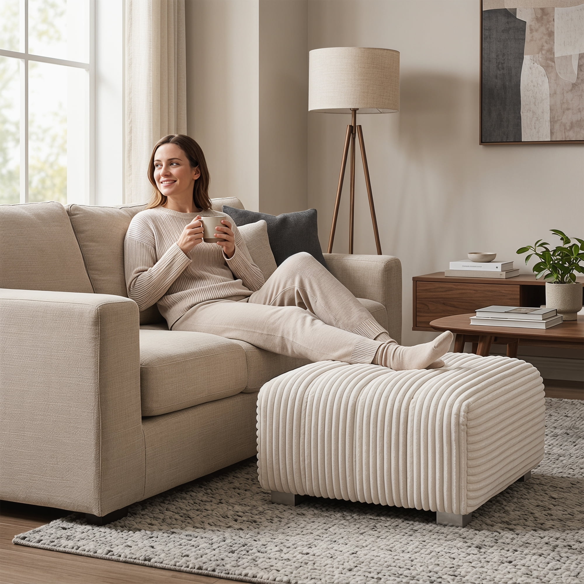 Corduroy Sofa Ottoman,High-Density Foam, Solid Wood Frame, Cloud-Like Comfort