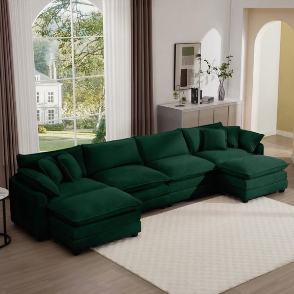 Modern Corduroy 4-Seater Sofa with 3 Footstools, Suitable for Living Room