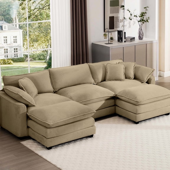Corduroy Sofa with Removable Armrests / Extra Support for Long Sitting