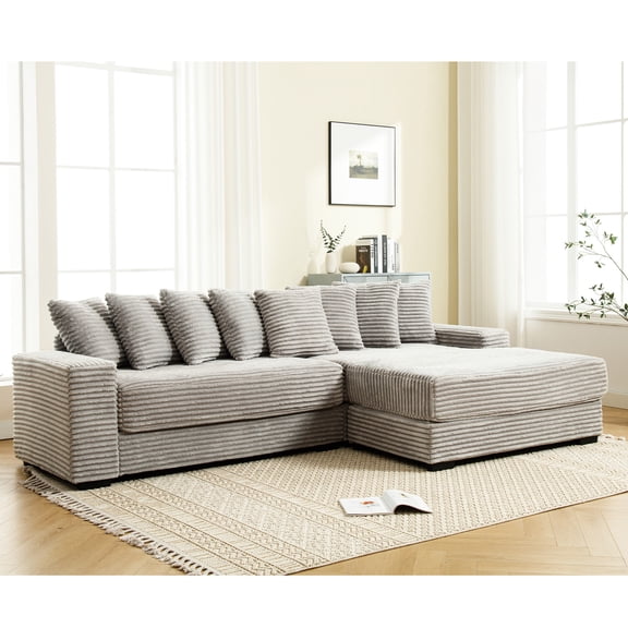 Corduroy Sofa with Right - side Chaise Longue / Balances Comfort and Space