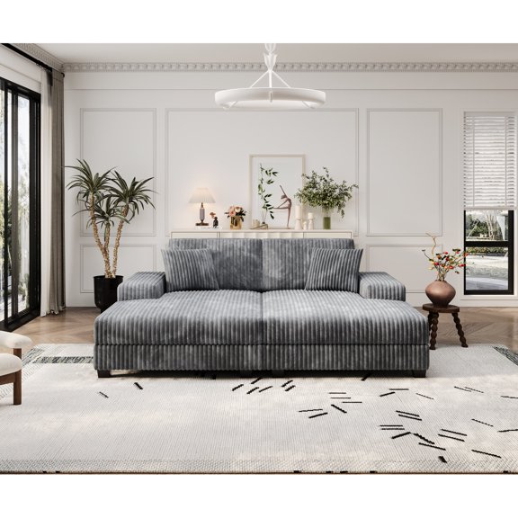 Corduroy Sofa with Side Storage Cabinet Openings - Easy Access for Household Items