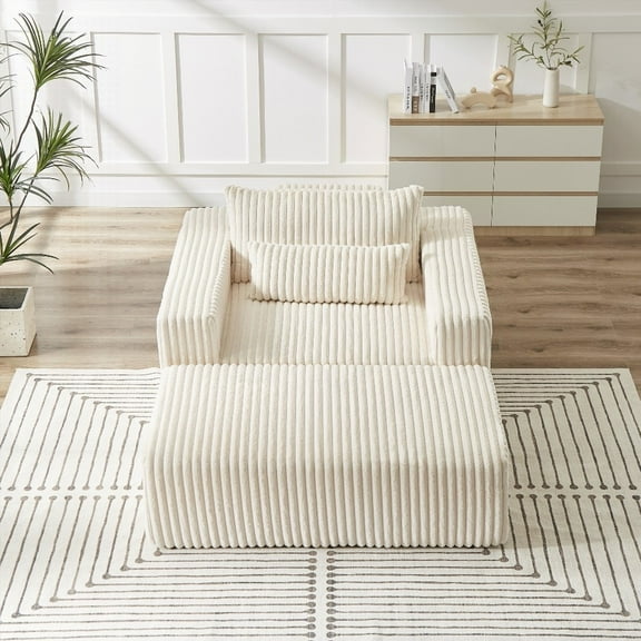 Modern Corduroy 75-Inch Sofa Lounge Chair with Removable Footrest for Indoor Spaces