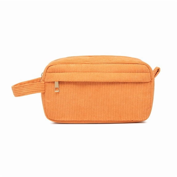 Corduroy Storage Bag Chunky Yarn Knit Pattern 8 Inch Soft Portable Organizer Pouch Personalized Travel Makeup Bag for Craft Supplies Daily Use Bright Orange 1 Pack