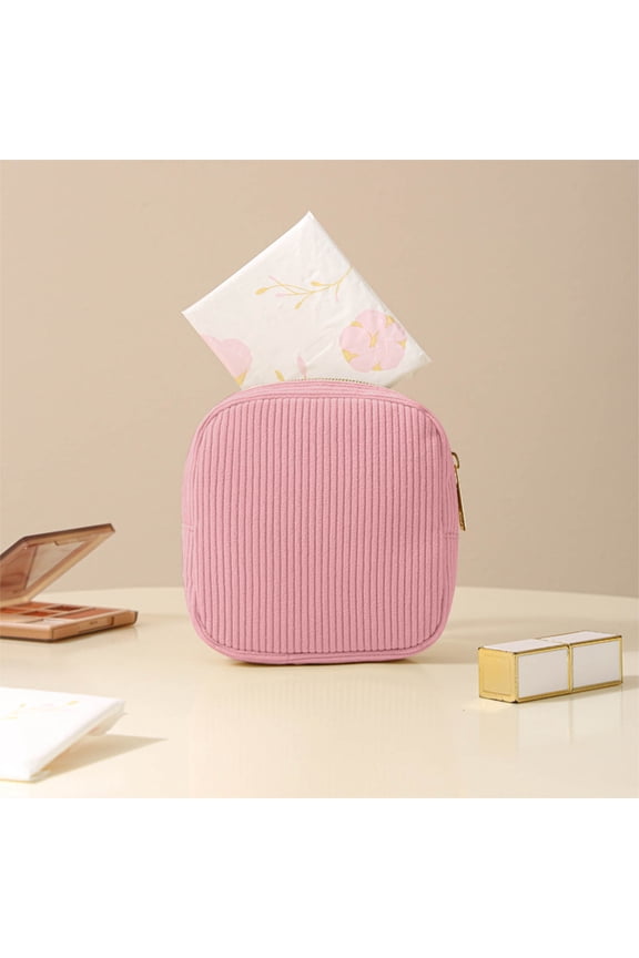 Corduroy Storage Bag, Portable Small Item Organizer Pouch with Wide Opening, Compact Travel Case for Daily Use, Discreet Purse Backpack Holder, Stylish Fabric Zippered Bag, 5.1" x 5.1"