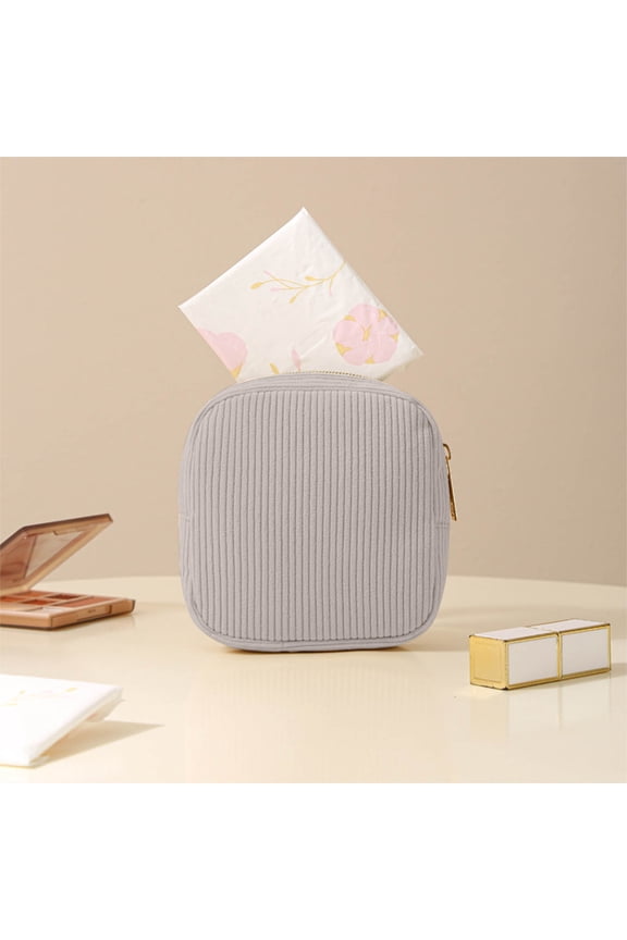 Corduroy Storage Bag, Portable Small Item Organizer Pouch with Wide Opening, Compact Travel Case for Daily Use, Discreet Purse Backpack Holder, Stylish Fabric Zippered Bag, 5.1" x 5.1"