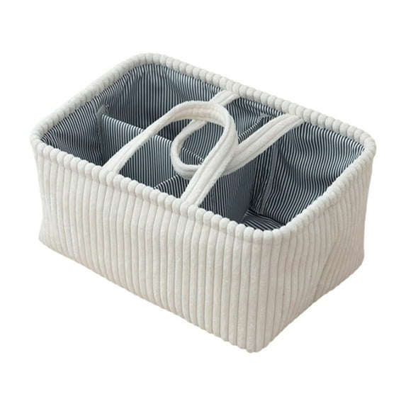 Corduroy Storage Basket with Dividers, Portable Nursery Storage Basket, Large Capacity Diaper Organizer, Fabric Storage Basket with Handle, Storage Bin for Clothes/Blankets, 14.96X10.24X7.09 inch