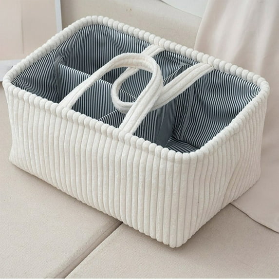 Corduroy Storage Basket | Soft Durable Organizer Bin for Clothes Toys Books | Foldable Home Storage Container | 1 Pack 14.96 x 10.24 x 7.09 Inch | White Brown Gray
