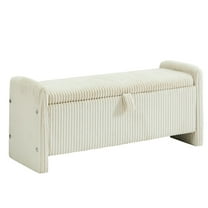 WUTUTUEE 44" Storage Ottoman Bench, End of Bed Storage Bench & Corduroy Ottoman, Upholstered Entryway Bench for Bedroom & Living Room with Convenient Handle, Beige
