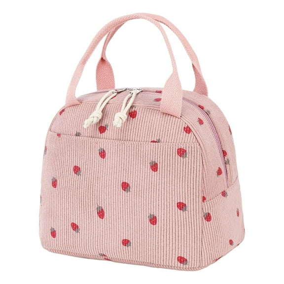 Corduroy Strawberry Large Capacity Lunch Bag Pink A,Bag for Women Men Cute Corduroy Lunch Tote Bags Reusable Insulated Lunch Box Large Capacity Reusable Insulated Cooler (Corduroy Strawberry)