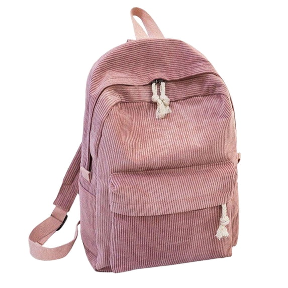 Corduroy Striped Backpack Drawstring Zipper Closure Lightweight Multi Pocket Waterproof Casual Back To School Daily Bookbag