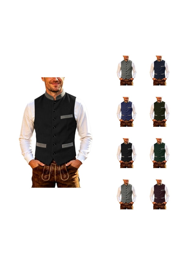 Corduroy Suit Vest for Men Vintage Casual Button Down Stand Collar Sleeveless Dress Vest Waistcoat