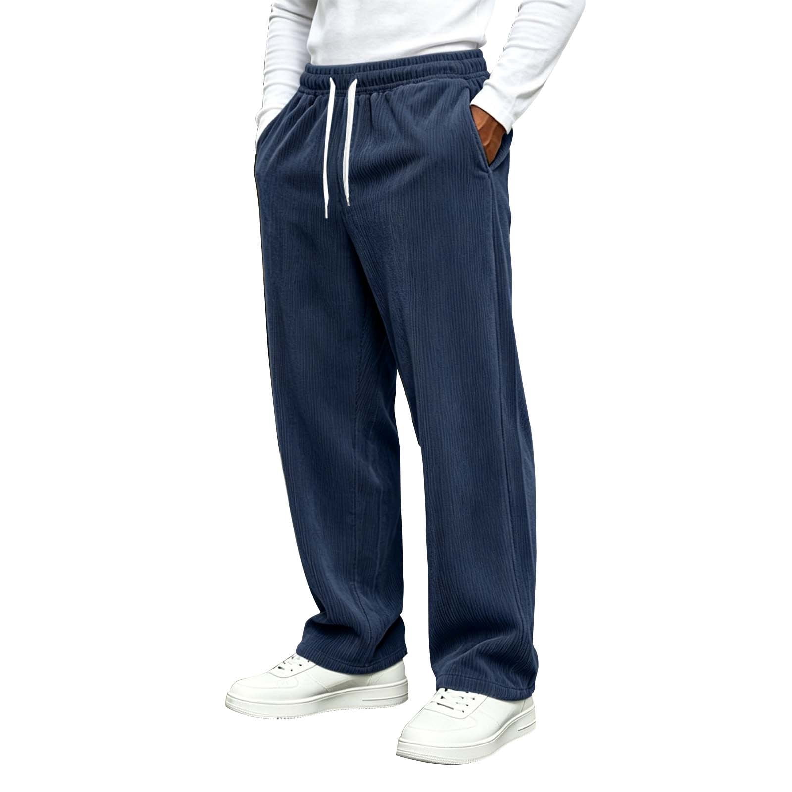 Corduroy Sweatpants for Men, Drawstring Elastic Waist Casual Long Pants ...