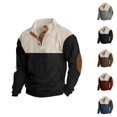 thumbnail image 1 of Corduroy Sweatshirt for Men Fall Winter Long Sleeve Button Stand Collared Color Block Sweat Shirt Pullover Tops, 1 of 1