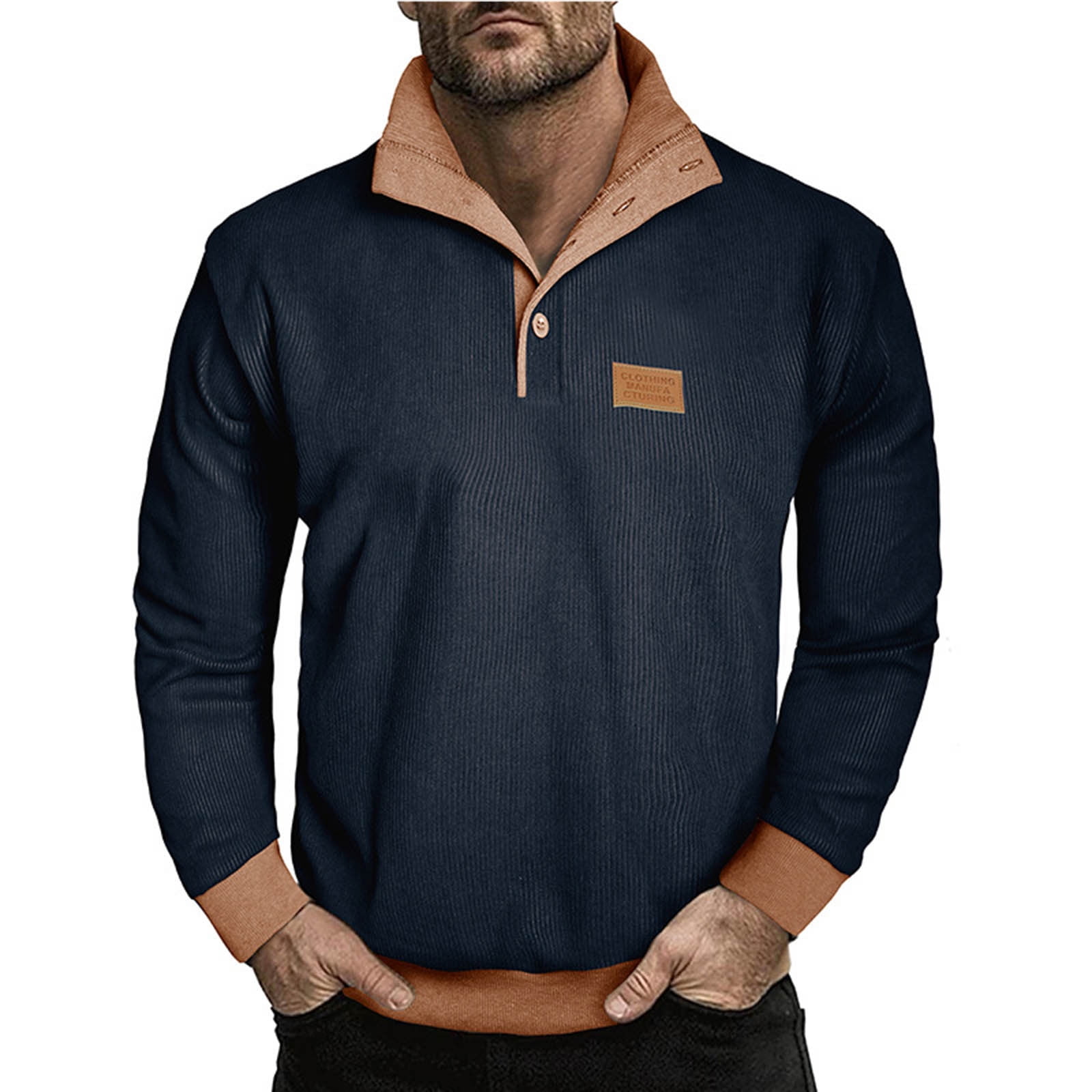 Corduroy-Sweatshirts for Men with Button Mock Neck Fleece Lined Shirts ...