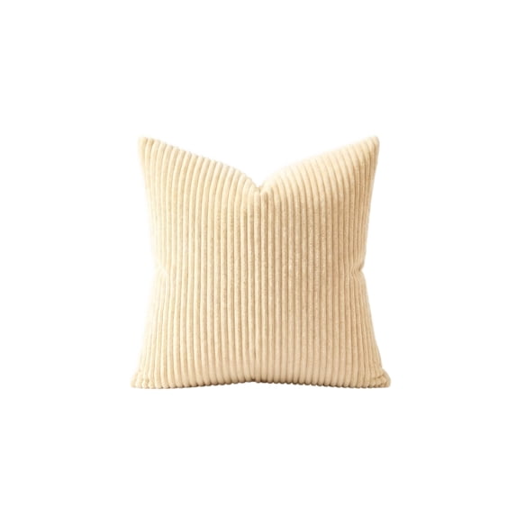 Corduroy Throw Pillow Cover with Fine Ribbed Texture, 20X20 Inches, Cream Beige, for Living Room Sofa, Decorative Pillow Case Cover Only