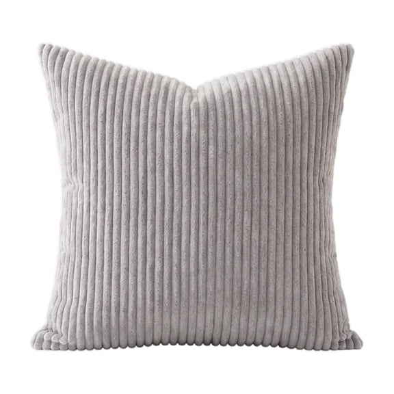 Corduroy Throw Pillow Cover with Fine Vertical Stripes, 28X28 Inches, Light Gray, for Couch and Sofa