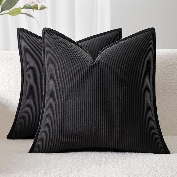 Corduroy Throw Pillow Covers 20x20 Set of 2 Boho Decorative Pillow Covers for Couch, Sofa, Bed Soft Square Cushion Covers for Living Room Decor (No Insert) Dark Gray