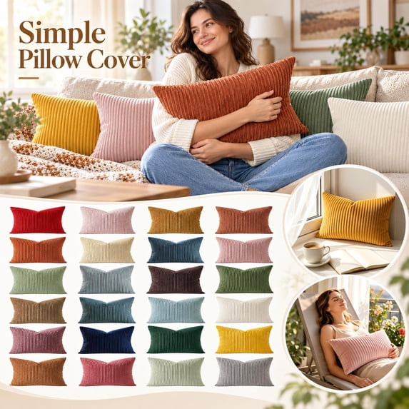 Corduroy Throw Pillows Covers, 12×20 Inch Lumbar Striped Rectangle ...
