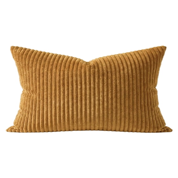 Corduroy Throw Pillows Covers, 12×20 Inch Striped Lumbar Rectangle Cushion Covers with Hidden Zipper for Indoor Home Decoration(Honey Mustard 2Pcs#2)